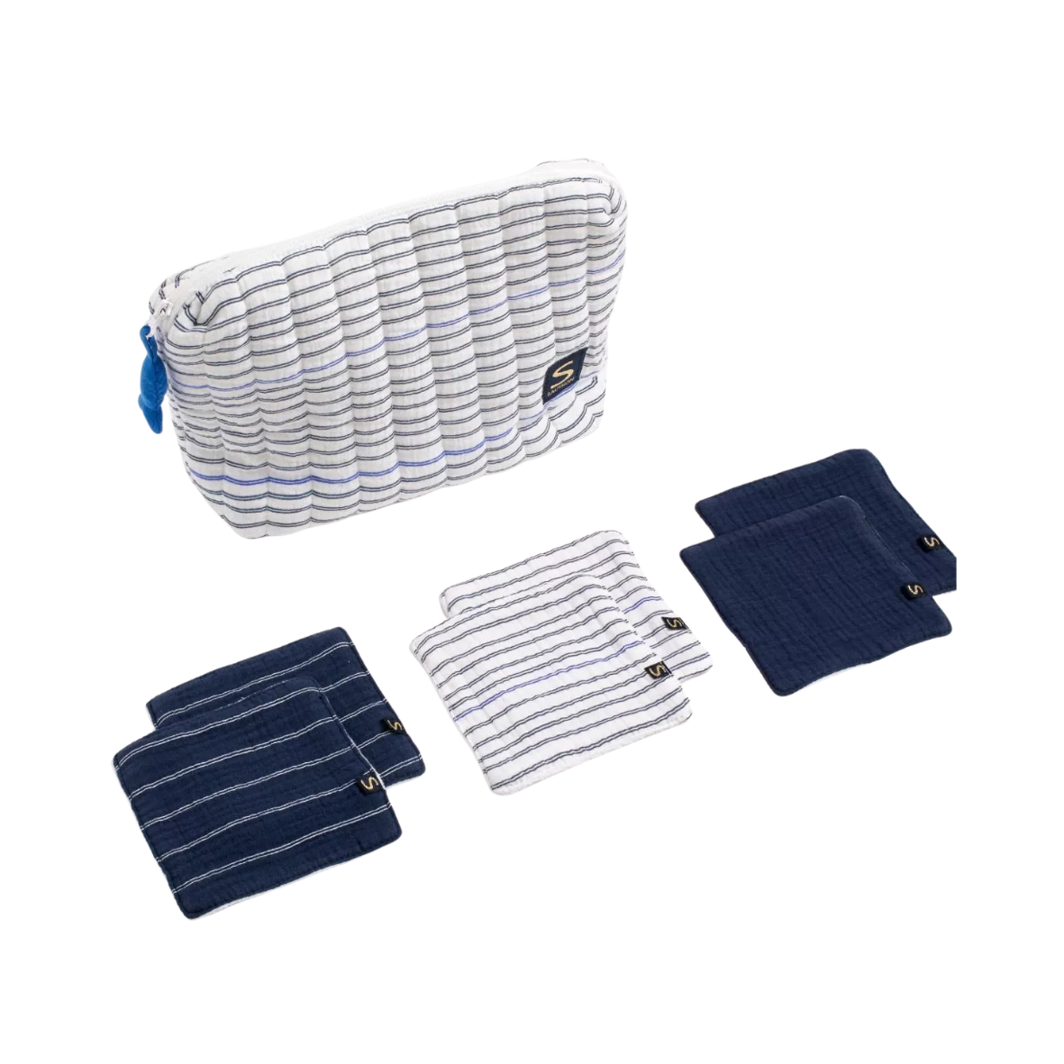Trousse de toilette en double gaze de coton et carrés éponge
