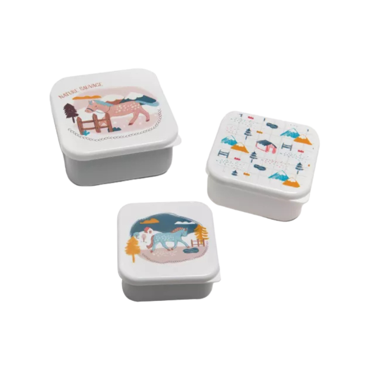 Boîtes à Goûter Empilables – Lot de 3 “Marceau” – Thème Chevaux