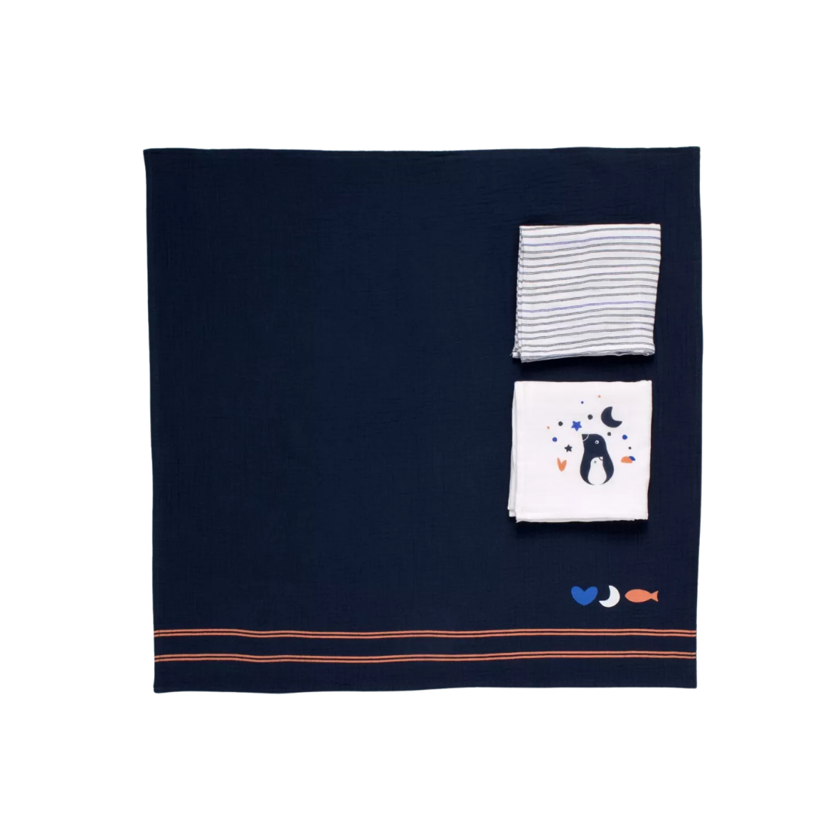 Lot de 3 langes - "Baby sailor" et "Blue Baleine"