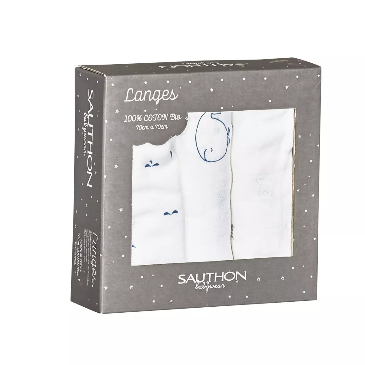 Lot de 3 langes - "Baby sailor" et "Blue Baleine"