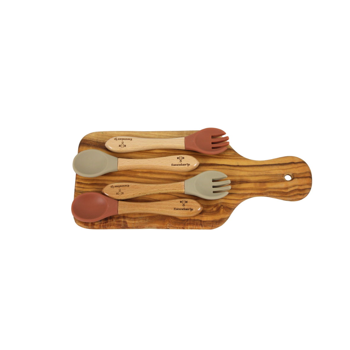 Ensemble Cuillère et Fourchette en Silicone avec Poignées en Bambou