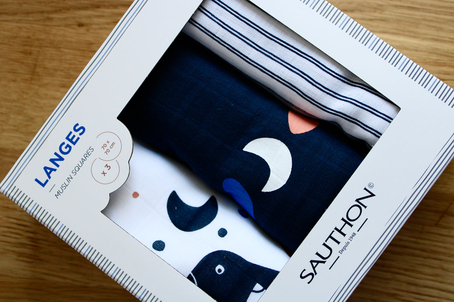 Lot de 3 langes - "Baby sailor" et "Blue Baleine"